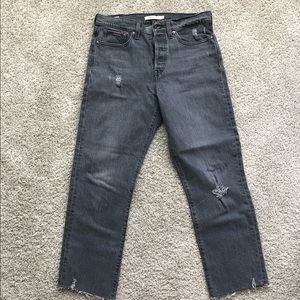 Distressed Black Wedgie Straight Jeans